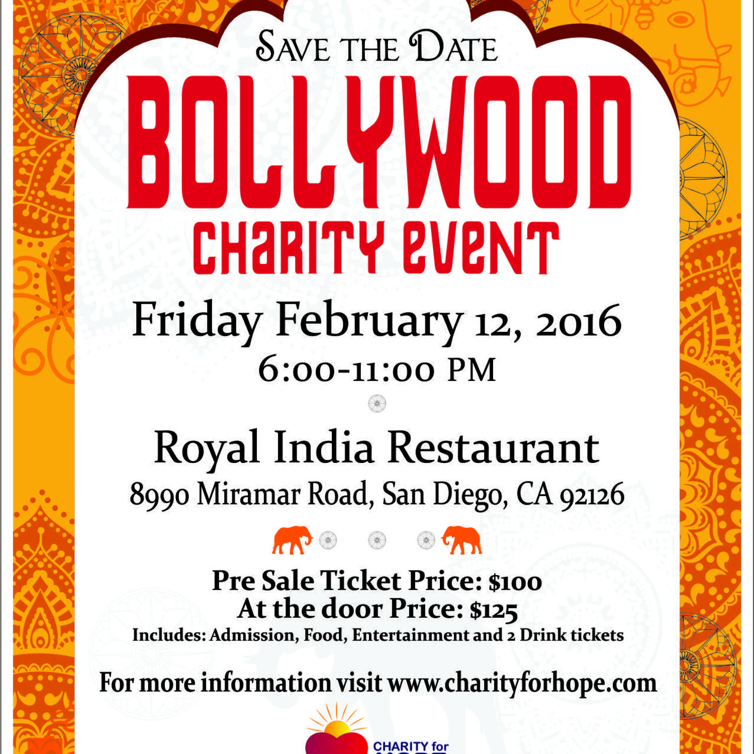 Charity for Hope Bollywood Charity Event poster