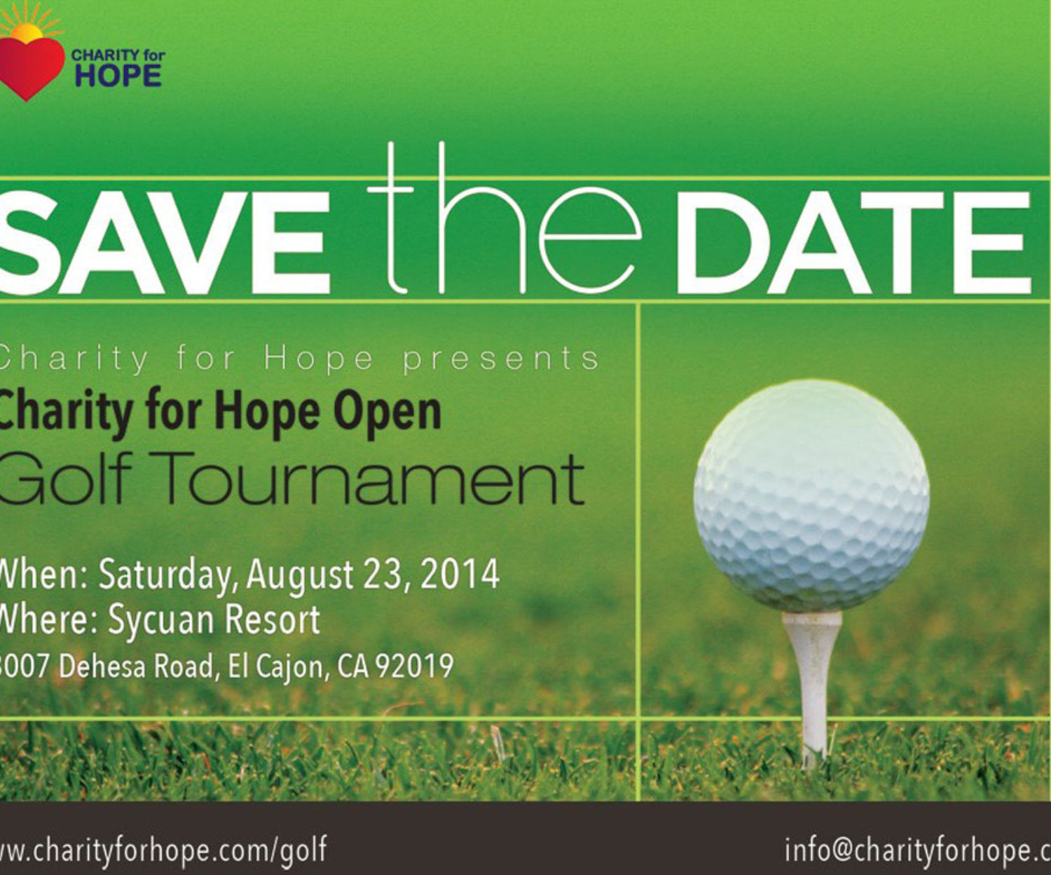 Charity for Hope Golf Tournament Save the Date flyer