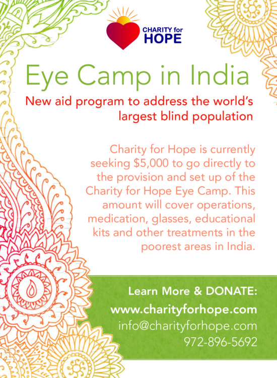 Charity for Hope Eye Camp India event poster