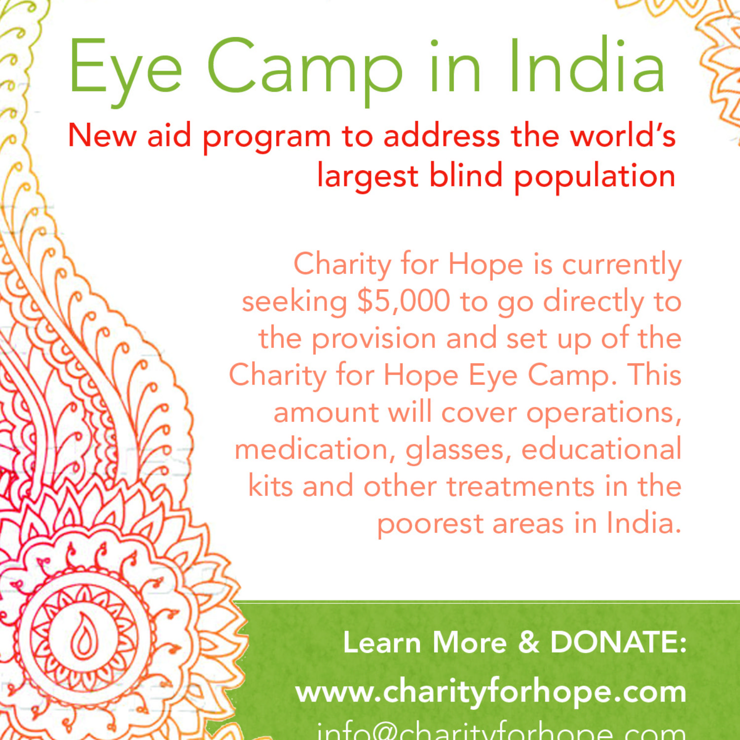 Charity for Hope Eye Camp India event poster