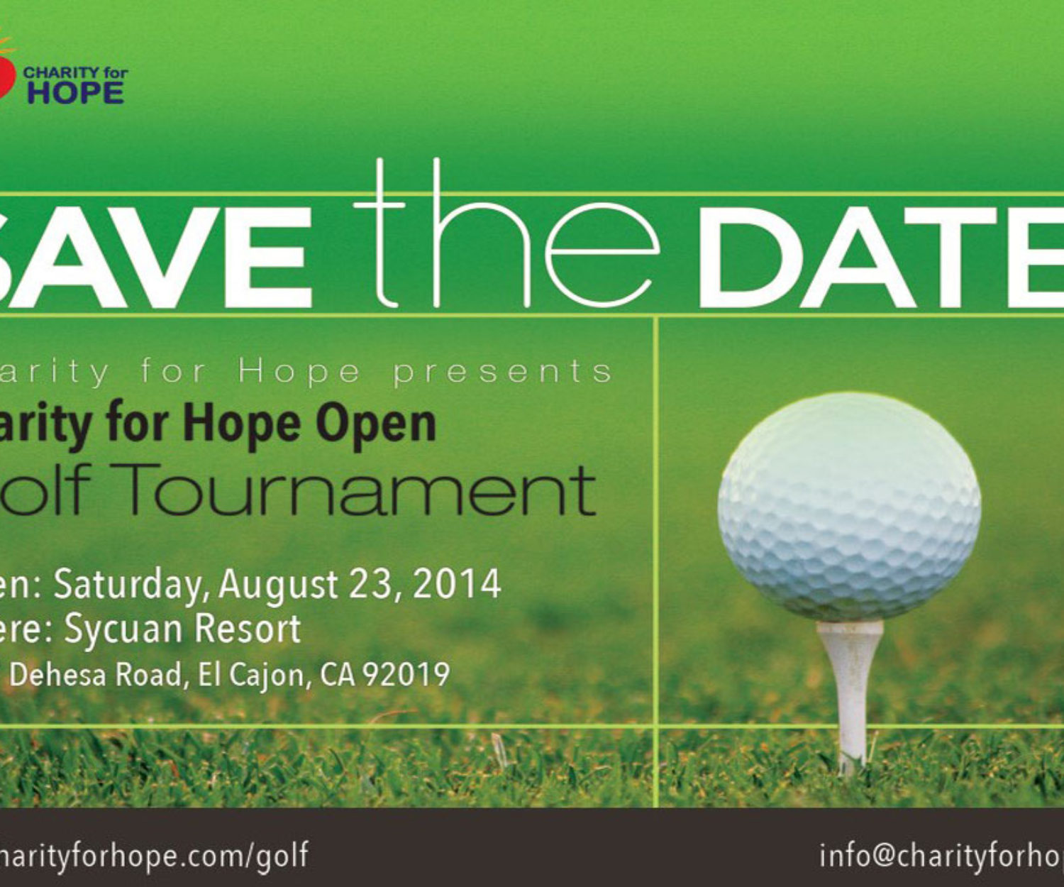 Charity for Hope Golf Tournament Save the Date flyer